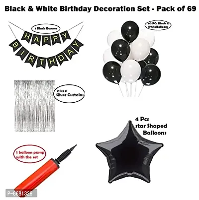 Black and White Themed Happy Birthday Banner Decoration Kit 69 Pieces Set-thumb2