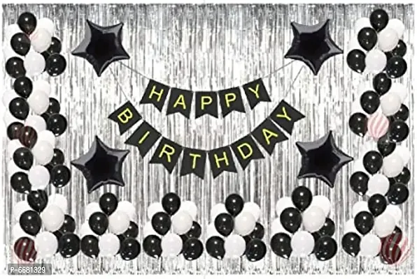 Black and White Themed Happy Birthday Banner Decoration Kit 69 Pieces Set