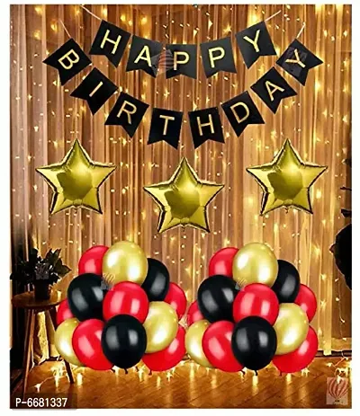 Red Black Gold Birthday Decorations Kit With Rice Lights LED Backdrop- Pack Of 56