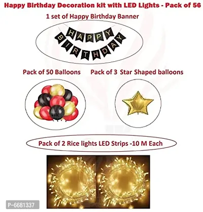 Red Black Gold Birthday Decorations Kit With Rice Lights LED Backdrop- Pack Of 56-thumb2