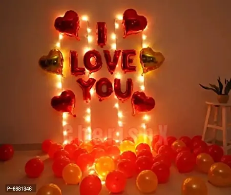 I Love You And Heart Shape Foil Balloons Decoration Kit With LED Lights - 53 Items