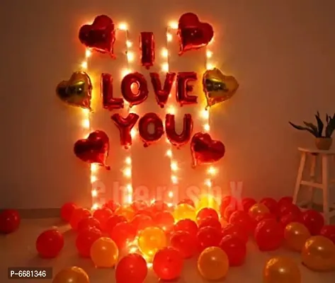 I Love You And Heart Shape Foil Balloons Decoration Kit With LED Lights - 53 Items-thumb0