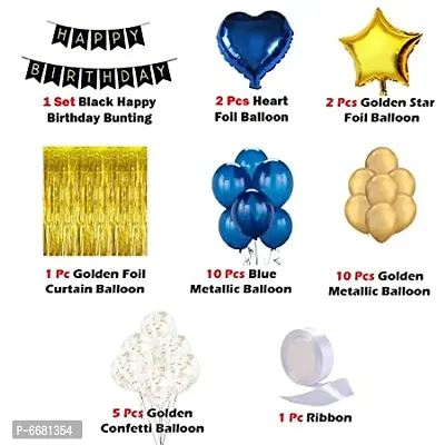 Golden and Blue Happy Birthday Banner Balloon Decorations - Pack Of 44 Pieces-thumb2