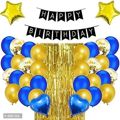 Golden and Blue Happy Birthday Banner Balloon Decorations - Pack Of 44 Pieces-thumb0