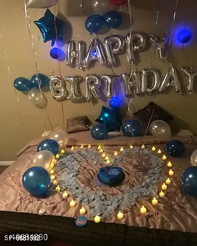 Happy Birthday Silver Letter Foil Balloons and 2 Pieces Blue Star Foil Balloons (10Inch) and 30 Pieces Blue, Silver Balloons For Birthday Decoration