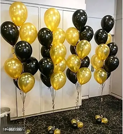 50 Pieces Golden, Black Metallic Balloons For Birthday Decoration