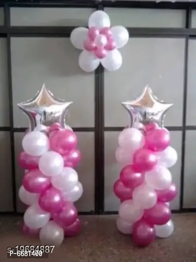 2 Pieces Silver Star Foil Balloons and 50 Pieces Pink, White Metallic Balloons For Birthday Decoration