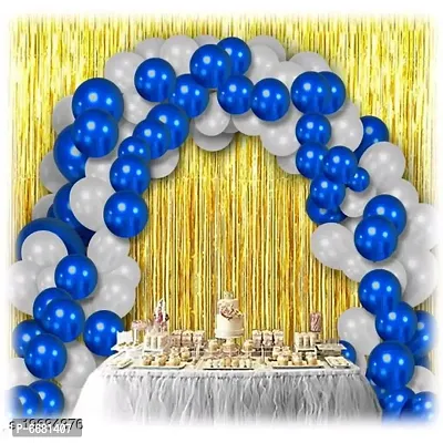 Buy 30 Pieces Metallic Blue, White Balloons Combo And 2 Pc Golden