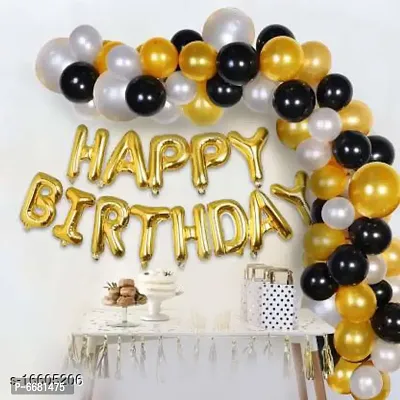 Pixel fox 13 Pieces Gold Happy Birthday Foil Letters (16Inch) and 30 Pieces Metallic Balloons Combo (White, Gold, Black) and Free Mask-thumb0