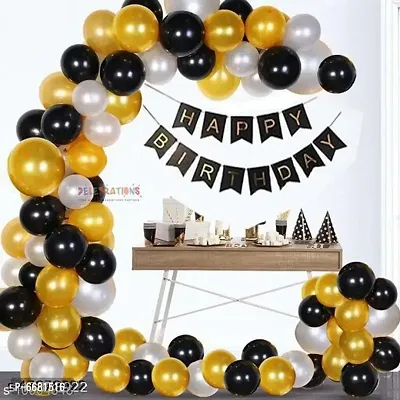 Happy Birthday Banner (Black) and 30 Metallic Balloons (Gold , Black and Silver)