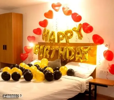 Happy Birthday Foil Letters (Golden) and 30 Metallic Balloons (Gold , Black and Red Dil )-thumb0