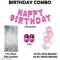 Happy Birthday Decorations For Girls Combo Set  Pink White Metallic Balloons With foil curtain  Happy Birthday Letter Foil Balloon  Ribbon &ndash; Girls  Women  1st  2nd  3rd  4  5 6th &ndash; 45Pcs-thumb1