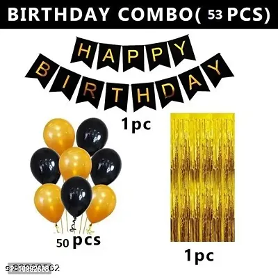 Happy Birthday Banner Decoration Kit   53Pcs Set for Boys Husband Balloons Decorations Items Combo with Metallic Balloons and Foil Curtain-thumb2