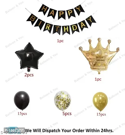 Birthday Decorations  Birthday Ka Saman  Happy Birthday Decoration  Happy Birthday Decorations Combo  Birthday Party Decorations KIT   Happy Birthday Banner  Gold Crown Balloon Gold and Black Latex Balloons  Perfect Party Supplies-thumb2