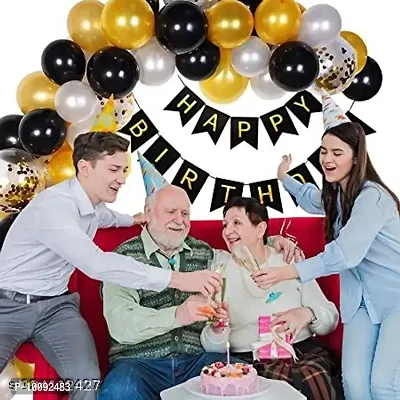 Black Happy Birthday Decoration Items  1pc black happy birthday banner  12pcs black  12pcs gold  12pcs silver and 4pcs golden confetti  41pcs Set Combo Happy Birthday Paper Banner Balloon Metallic Confetti for Husband Wife Mom and Dad.-thumb0