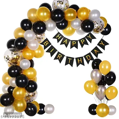 Black Happy Birthday Decoration Items 41pcs Set Combo Banner Balloon Metallic Confetti for Boys Girls Husband Wife Mom and Dad