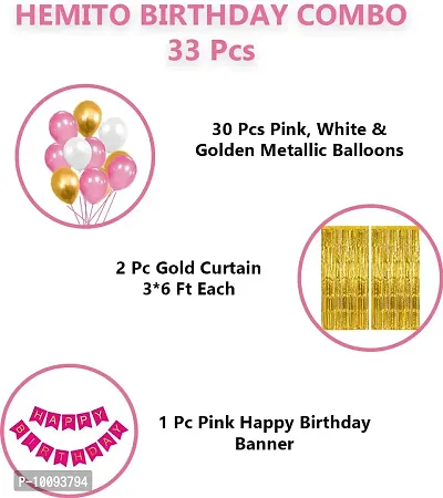 Birthday Decoration Kit for Girls   33Pcs Pink  White Golden Metallic Birthday balloons for Girls Decoration  Golden Foil Curtain  Pink Happy Birthday Banner Birthday Decoration Combo Set Balloon&nbsp;&nbsp;(Pink  White  Gold  Pack of 33)-thumb2