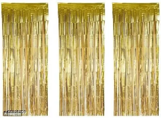 BALLOONS Gold Party Foil Curtain Metallic Fringe Shimmer Party Curtain (Pack Of 3)-thumb0