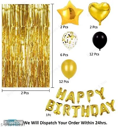 Happy Birthday Decoration  Birthday Decorations  Birthday Ka Saman  Black Birthday Party Decorations Set with Balloon Table Stand  Gold Happy Birthday Balloons Banner  Gold Foil Fringe Curtain for Birthday Party-thumb2