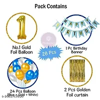 Birthday Decoration kit for 1st Birthday Boys  28Pcs with Foil Curtain   Bday Supplies Items with Blue HBD Bunting  Number Foil Baloons 1st Birth Day Props for Kids  Baby Newborn Gifts Set-thumb1
