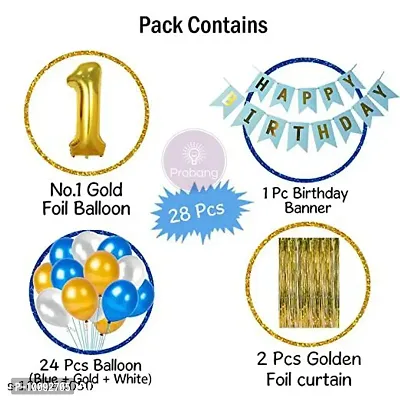 Birthday Decoration kit for 1st Birthday Boys  28Pcs with Foil Curtain   Bday Supplies Items with Blue HBD Bunting  Number Foil Baloons 1st Birth Day Props for Kids  Baby Newborn Gifts Set-thumb2