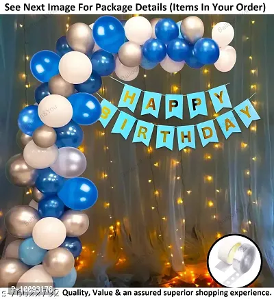 Happy Birthday Decoration Kit Combo  54Pcs Blue Banner Balloon with Led Light Birthday Decorations Items Set for Bday Lights Pack Set  Boys  First  2nd 3rd Theme-thumb0