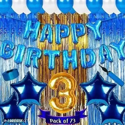 Boy girl third 3rd happy birthday BLUE combo kit for decorations (Set of 73)