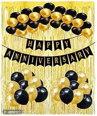 Happy Anniversary Decoration Kit For Home  33 Items Gold Combo Set  Curtains  Balloons  Foil Balloons anniversary decoration items For Bedroom-thumb0