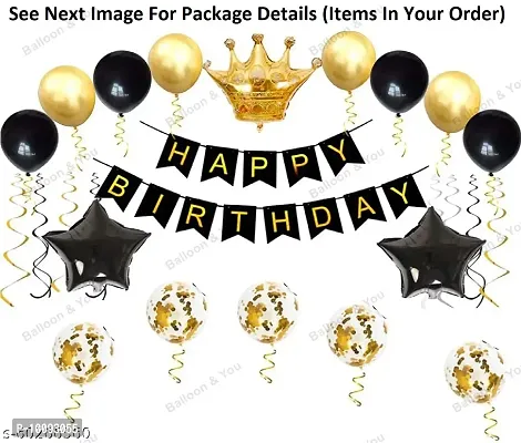 Birthday Decorations  Birthday Ka Saman  Happy Birthday Decoration  Happy Birthday Decorations Combo  Birthday Party Decorations KIT   Happy Birthday Banner  Gold Crown Balloon Gold and Black Latex Balloons  Perfect Party Supplies