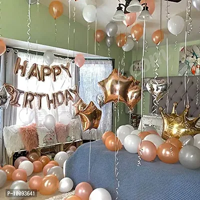 Happy Birthday Kit   Rose Gold   64 Pcs Combo   with Pump  Crown Balloon  Heart Balloons and more-thumb0