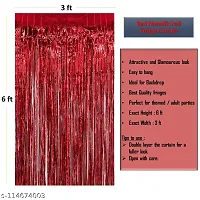 Metallic Fringe Foil Curtain for Birthday  Wedding  Anniversary Photo Booth Decoration (2 x Red   1 x Silver  3 ft x 6 ft)   Pack of 3 Party Supplies-thumb2