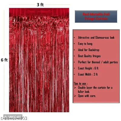 Metallic Fringe Foil Curtain for Birthday  Wedding  Anniversary Photo Booth Decoration (2 x Red   1 x Silver  3 ft x 6 ft)   Pack of 3 Party Supplies-thumb3