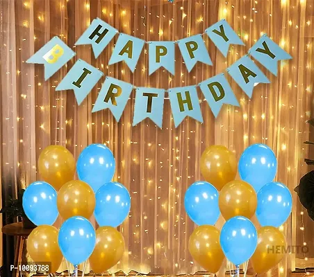Birthday Decoration Items Kit  32Pcs Birthday Banner Blue Balloon with Led Light for Kids  Husband Girls Boys Bday Decorations Items with String Fairy Lights&nbsp;&nbsp;(Set of 32)-thumb0