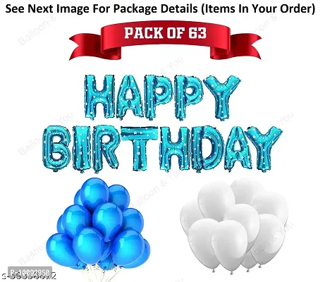 Happy Birthday Decoration  Birthday Decorations  Birthday Ka Saman  63PCS Blue Happy Birthday Letters Foil Balloon Set Decoration Combo with 50 Metallic Balloon  Boys Birthday Decoration for Birthday Celebration-thumb0