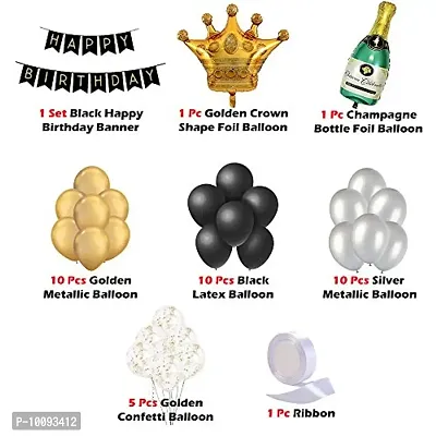 Black   Golden Birthday Party Decoration Items for adults   Pack of 39 Pcs  Happy Birthday Bunting  Star shape balloon  Champagne Bottle   Confetti Ballloons for Husband  Wife  Father