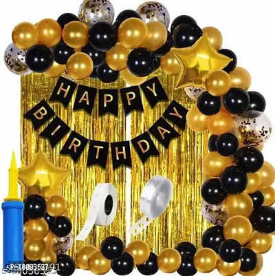 Decoration For Husband Kit Combo Set   61pcs Birthday Banner Golden Foil Curtain Metallic Confetti Balloons With Balloon Pump   Glue Dot   Happy Birthday Decorations Items-thumb0