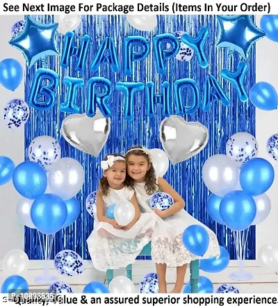 Birthday Decorations  Birthday Ka Saman  Blue Birthday Party Decorations Set with Balloon Table Stand  Blue Happy Birthday Balloons Banner  Blue Foil Fringe Curtain for Birthday Party