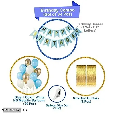 Blue White and Golden Birthday Balloons Combo Set Rubber  64Pcs For Kids Or boys Birthday Decoration Items-thumb2