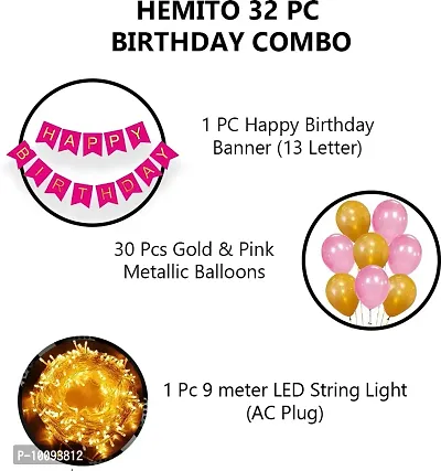 Birthday Decoration Items Kit  32Pcs Bday Banner Pink Balloon with Led Light for Girls kids  Husband Girls Boys Bday Decorations Items with String Fairy Lights&nbsp;&nbsp;(Set of 32)-thumb2