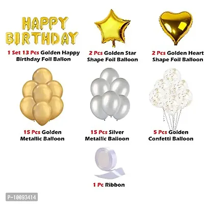 Golden   Silver Birthday Decoration Party Supplies Kit   Pack Of 53 Pcs   Happy Birthday Foil  Star shape  Heart Shape  Confetti   Metallic balloons   for Husband  Wife  Boy  Girl