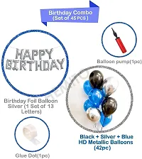 45 Pcs Combo  Blue  Black and Silver Metallic Balloons with Air Pump   Happy Birthday Letter Foil   Glue Dot| Birthday Decorations Kit Balloon&nbsp;&nbsp;(Black  Silver  Blue  Pack of 45)-thumb1