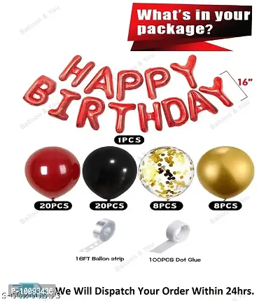 Birthday Decorations  Birthday Ka Saman  Happy Birthday Decoration  Happy Birthday Decorations Combo  Red And Black Gold Balloons Birthday Party Decoration Balloon Kit-thumb2