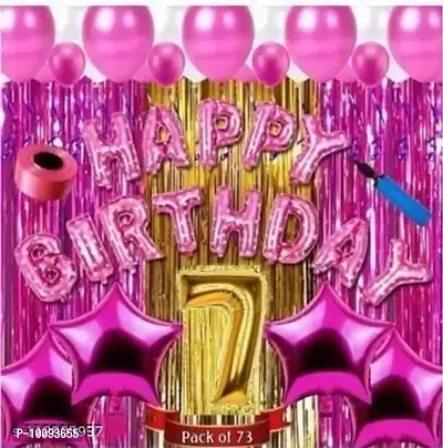 Girl seventh 7th happy birthday PINK combo kit for party decorations  (Set of 73)