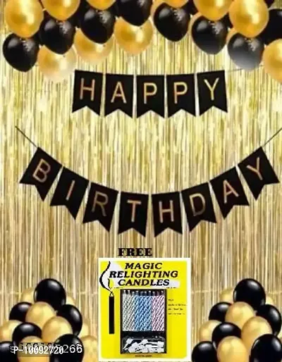 FREE MAGIC CANDLE 1 Piece Happy Birthday Banner  30 Black and Golden Balloon  2 Curtains  great Product