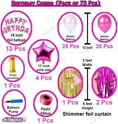 Happy Birthday Decoration  Birthday Ka Saman  First 1st Happy Birthday Combo Kit Pack Material For Party Decorations (Pack Of 73) PINK  (Set of 73)-thumb2