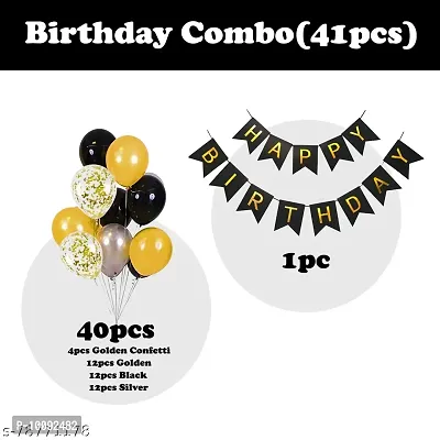 Black Happy Birthday Decoration Items 41pcs Set Combo Banner Balloon Metallic Confetti for Boys Girls Husband Wife Mom and Dad-thumb2