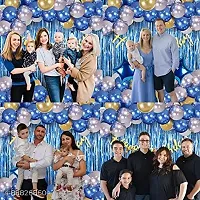 Happy Birthday Cursive Banner   2 Star Foil Balloons   2 Fringe Foil Curtain   30 Metallic Latex Balloons (Blue  Gold   Silver)-thumb3