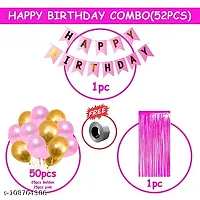 Happy Birthday Banner For Decoration Kit  52 Pcs Combo Set   Pink Happy Birthday Banner  Pink Curtain Foil  Metallic Golden and Pink Latex Balloons-thumb1