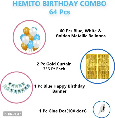 64 Pcs Blue White and Golden Birthday Balloons Combo Set For Kids Or boys Birthday Decoration Items Balloon&nbsp;&nbsp;(Gold  Blue  White  Pack of 64)-thumb2