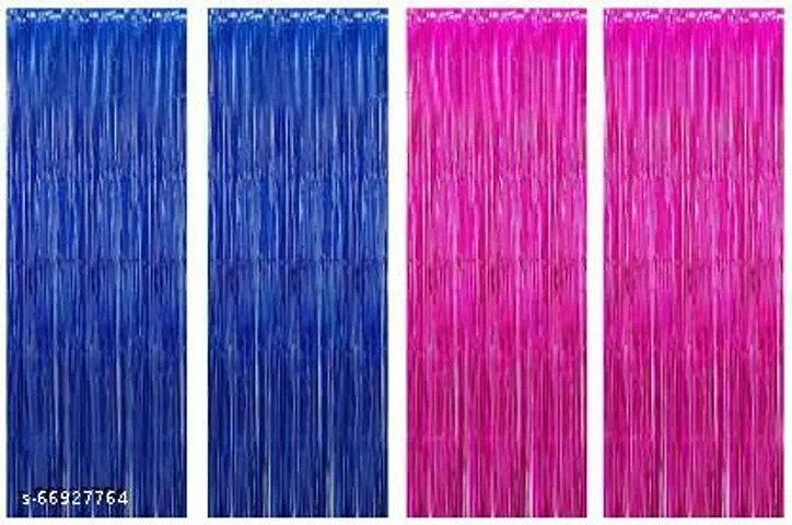 BALLOONS Blue   Pink 2.5 x 6 Feet Metallic Fringe Foil Curtains For Party Home Decoration Plastic Curtain For Wall Decorations